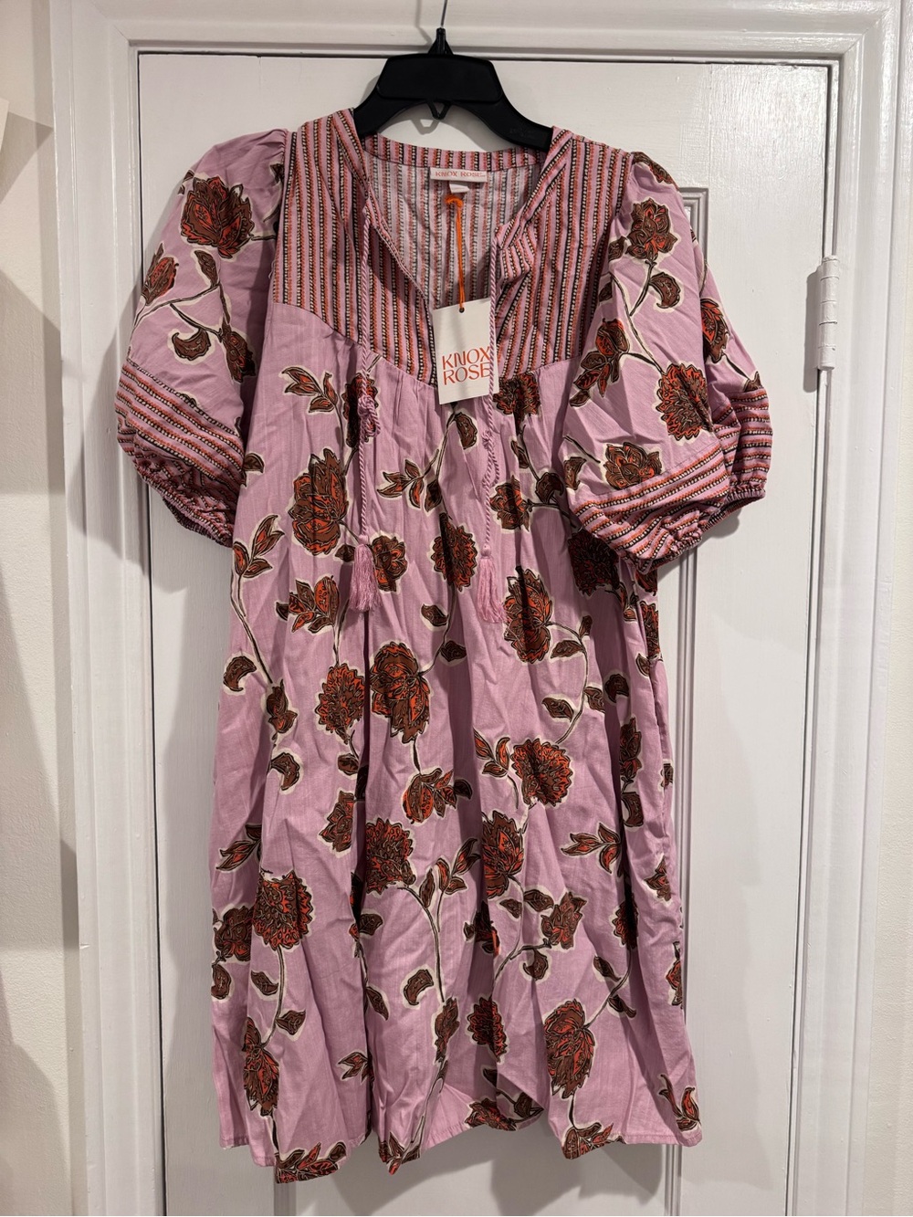Knox Rose Lavender Floral Puff-Sleeve Nightgown with Striped Yoke